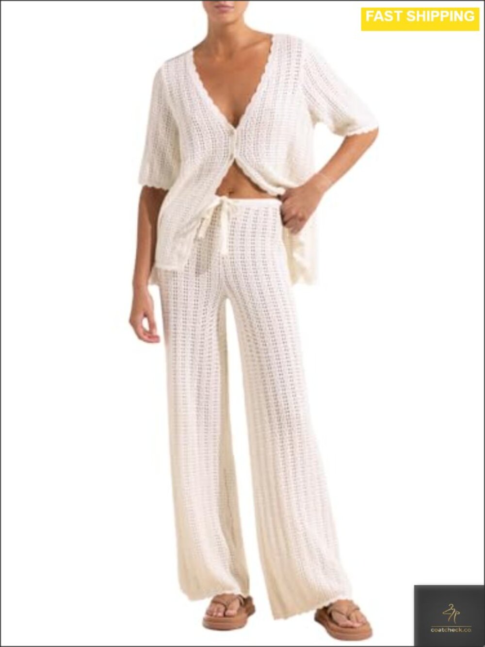 Imily Bela Women's Pajama Set Short Sleeve Button Down Top & Drawstring Pants